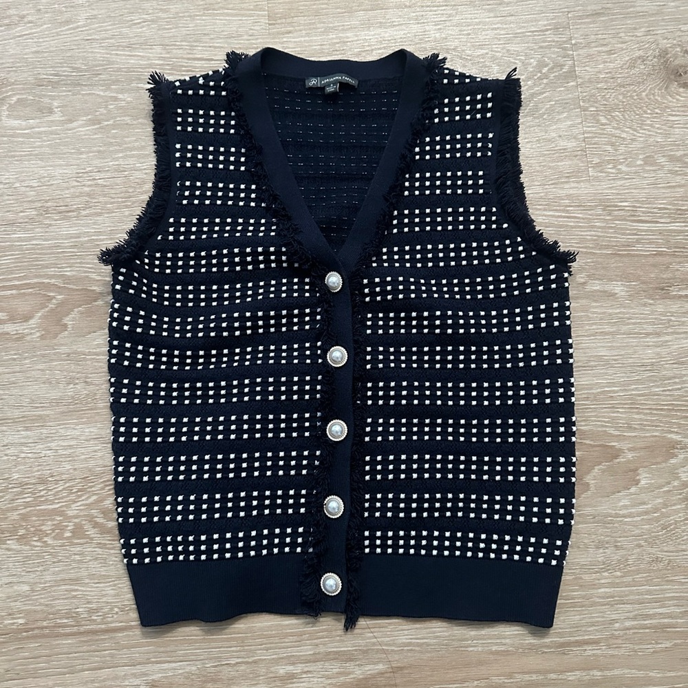 Adrianna Papell Navy Knit Vest with Pearl Buttons Size S